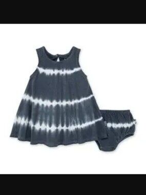 NWT Burt's Bees Baby Indigo Tie Dye Organic Cotton Dress & Diaper Cover Size 24M